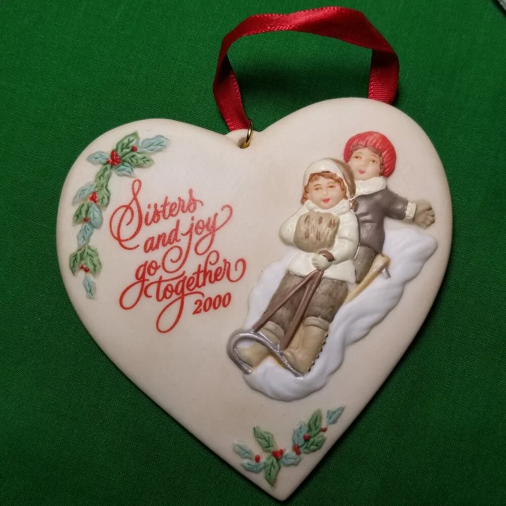 Hallmark Keepsake Ornament 2000 Sister to Sister‎ Porcelain Heart Joy Together